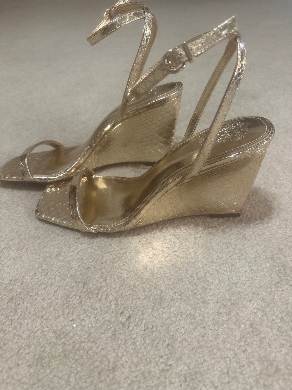 Vince Camuto Gold Snake-Embossed Wedge Sandals